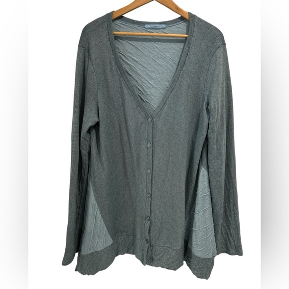 Cut Loose Lagenlook Cotton Blend Color Block Striped Button Up Cardigan Sweater - Picture 1 of 9